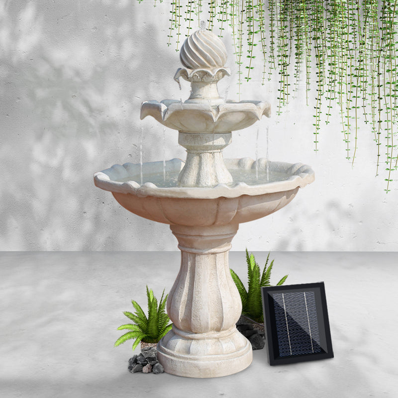 Gardeon Solar Water Feature 3-Tier Fountain with Pump Kit Bird Bath 93CM Ivory