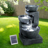 Gardeon Solar Water Feature Cascading Fountain 3-Tier Bowl LED Lights 60CM Blue