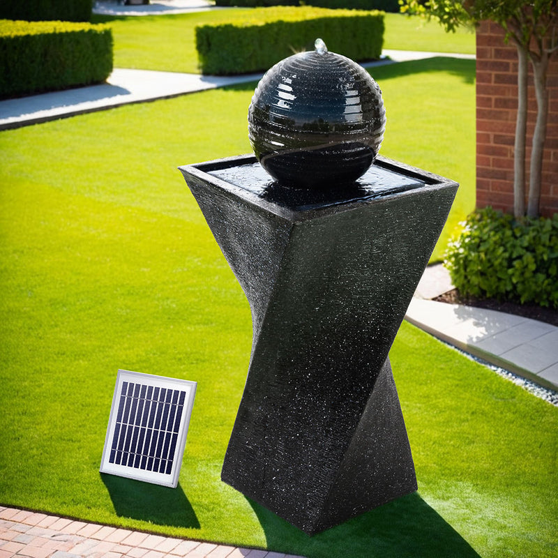 Gardeon Solar Water Feature Twisted Fountain LED Light Bird Bath 85CM Black