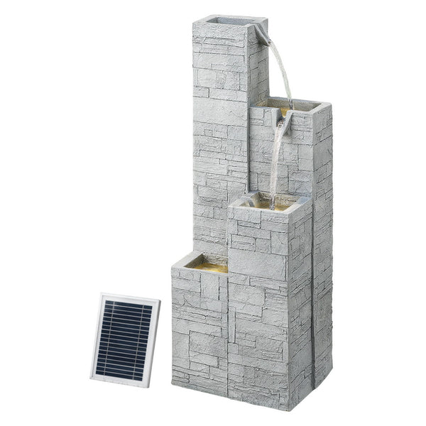 Gardeon Solar Fountain Water Feature Outdoor Indoor 4-Tier Square Cascading Beige