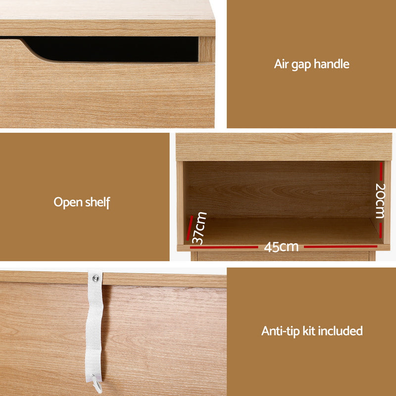 Artiss Bedside Table 1 Drawer 1 Shelf Nightstand Pine