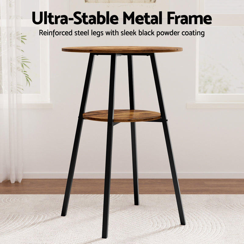 Artiss Industrial Bar Table with 2-Tier Organizer Weather-Resistant MDF Top Steel Frame