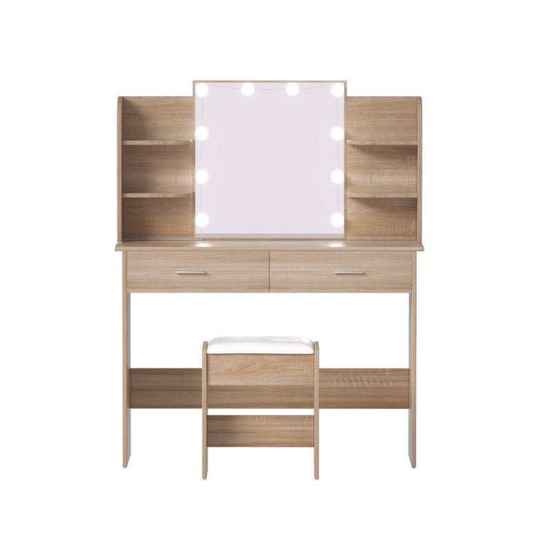 Artiss Dressing Table Set Stool 10 Led Bulbs Wood