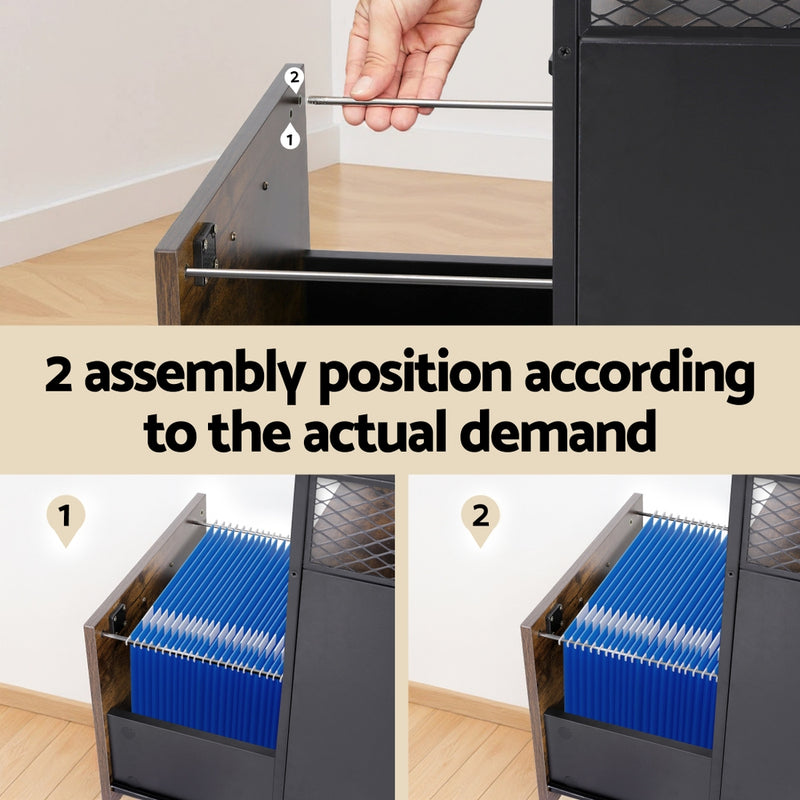 Artiss Filing Cabinet File Cabinet with Wheels 2 Drawer Storage Rustic Brown