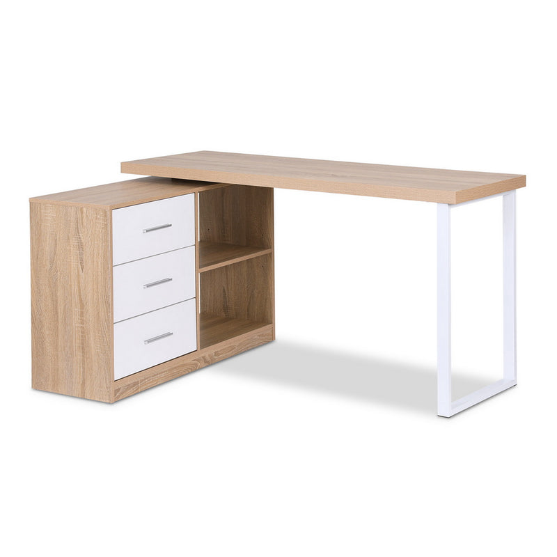 Artiss Computer Desk Swivelling L shape Home Office Storage Cabinet Oak