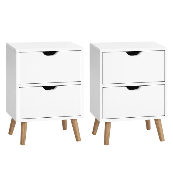 Artiss 2X Bedside Table 2 Drawers - BODEN White