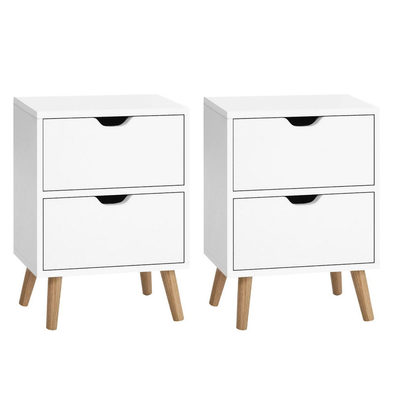 Artiss 2X Bedside Table 2 Drawers - BODEN White