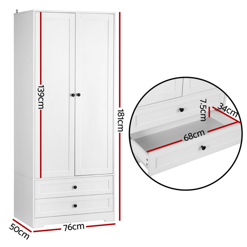 Artiss Wardrobe Clothes Closet Storage Organizer with 2 Doors White