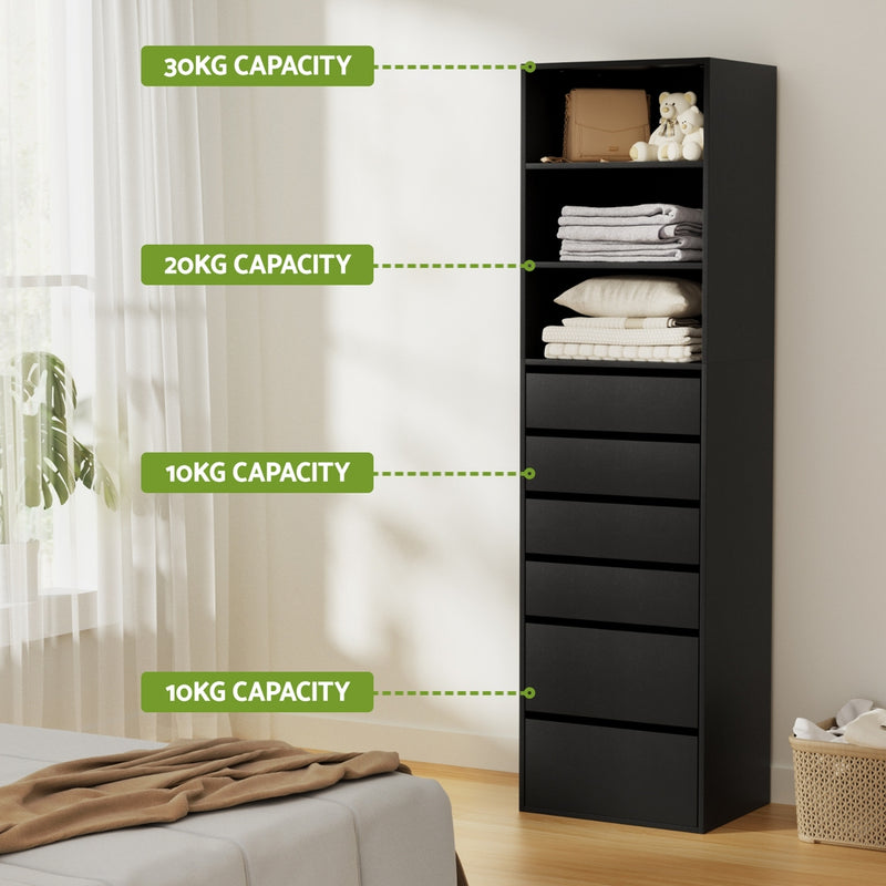 Artiss 6 Chest of Drawers Tallboy Cabinet Black