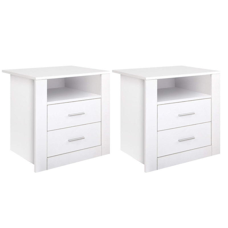 Artiss 2 X Bedside Table 2 Drawers with Shelf - TARA White