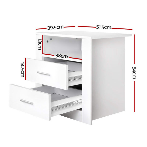 Artiss 2 X Bedside Table 2 Drawers with Shelf - TARA White