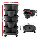 5 Tier Vertical Garden Planter, Stackable Planters with 4 Wheels, Black, Raised Garden Bed, Garden Tower Indoor Outdoor, Auto Drainage System, for Strawberries, Herbs, Flower, Vegetables