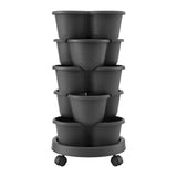 5 Tier Vertical Garden Planter, Stackable Planters with 4 Wheels, Black, Raised Garden Bed, Garden Tower Indoor Outdoor, Auto Drainage System, for Strawberries, Herbs, Flower, Vegetables