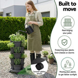 5 Tier Vertical Garden Planter, Stackable Planters with 4 Wheels, Black, Raised Garden Bed, Garden Tower Indoor Outdoor, Auto Drainage System, for Strawberries, Herbs, Flower, Vegetables