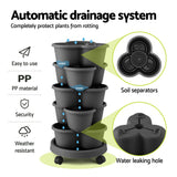 5 Tier Vertical Garden Planter, Stackable Planters with 4 Wheels, Black, Raised Garden Bed, Garden Tower Indoor Outdoor, Auto Drainage System, for Strawberries, Herbs, Flower, Vegetables