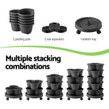 5 Tier Vertical Garden Planter, Stackable Planters with 4 Wheels, Black, Raised Garden Bed, Garden Tower Indoor Outdoor, Auto Drainage System, for Strawberries, Herbs, Flower, Vegetables