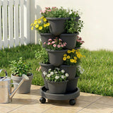 5 Tier Vertical Garden Planter, Stackable Planters with 4 Wheels, Black, Raised Garden Bed, Garden Tower Indoor Outdoor, Auto Drainage System, for Strawberries, Herbs, Flower, Vegetables