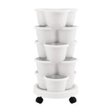 Green Fingers 5 Tier Vertical Garden Planter, Stackable Planters with Wheels, White, Garden Bed, Garden Tower Indoor Outdoor, Auto Drainage System, for Strawberries, Herbs, Flowers, Vegetables