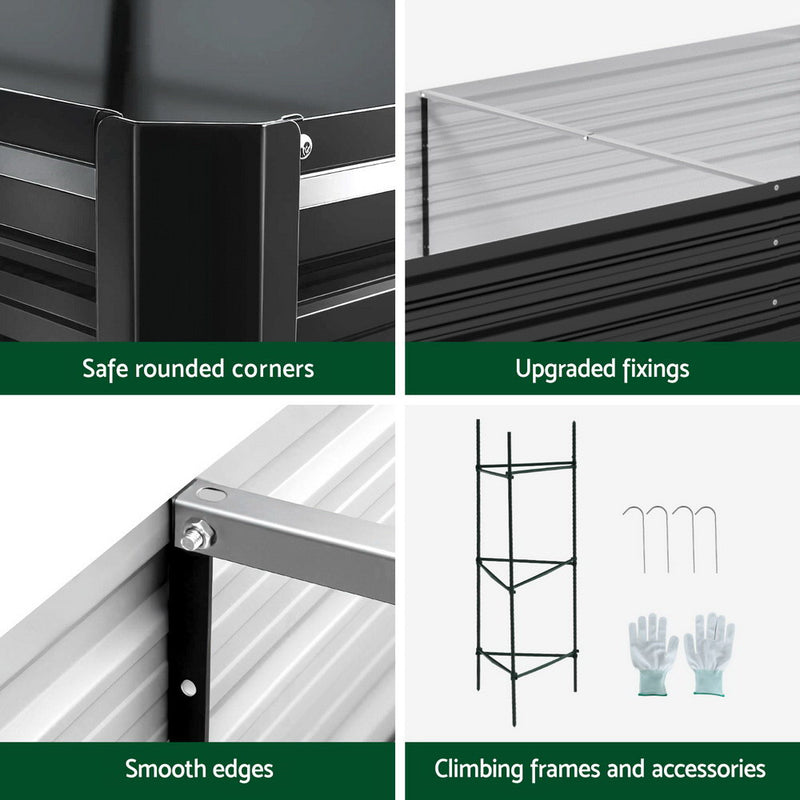 Green Fingers Raised Garden Bed 2 Pcs 210x90cm Planter Box Container Galvanised Metal Outdoor