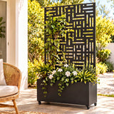 Mobile Planter Box Garden Bed with Trellis Privacy Screen & Lockable Wheels for Climbing Plants