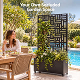 Mobile Planter Box Garden Bed with Trellis Privacy Screen & Lockable Wheels for Climbing Plants