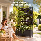 Mobile Planter Box Garden Bed with Trellis Privacy Screen & Lockable Wheels for Climbing Plants