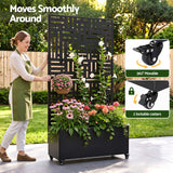 Mobile Planter Box Garden Bed with Trellis Privacy Screen & Lockable Wheels for Climbing Plants
