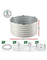 Round Metal Raised Garden Bed 90x45cm Planter Box White