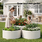 Round Metal Raised Garden Bed 90x45cm Planter Box White