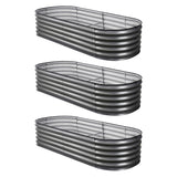 Green Fingers 3 Pcs Raised Garden Bed Kit Oval Galvanized Steel Planter Boxes 160x80x42cm, Heavy Duty Metal Elevated Garden Bed for Vegetables Flowers Herbs, with Safety Edging, Gloves & Pegs Included