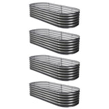 Green Fingers 4 Pcs Raised Garden Bed Kit Oval Galvanized Steel Planter Boxes 160x80x42cm, Heavy Duty Metal Elevated Garden Bed for Vegetables Flowers Herbs, with Safety Edging, Gloves & Pegs Included