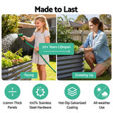 Green Fingers 4 Pcs Raised Garden Bed Kit Oval Galvanized Steel Planter Boxes 320x80x56cm, Heavy Duty Metal Elevated Garden Bed for Vegetables Flowers Herbs, with Safety Edging, Gloves & Pegs Included