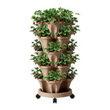 Garden Bed 5 Tier Vertical Garden Grey Strawberry Stackable Planters Herb Petunias Tan