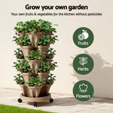 Garden Bed 5 Tier Vertical Garden Grey Strawberry Stackable Planters Herb Petunias Tan