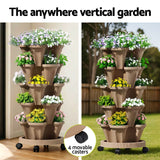Garden Bed 5 Tier Vertical Garden Grey Strawberry Stackable Planters Herb Petunias Tan