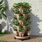 Garden Bed 5 Tier Vertical Garden Grey Strawberry Stackable Planters Herb Petunias Tan