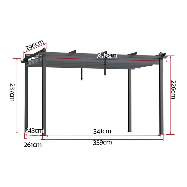 Instahut Gazebo Outdoor Garden Pergola Aluminium Frame Adjustable Canopy 3x4m Grey