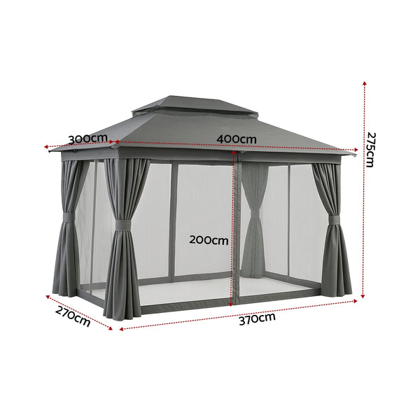 Instahut Gazebo 3x4m Canopy Outdoor Steel Frame Patio Tent Curtains Marquee Grey