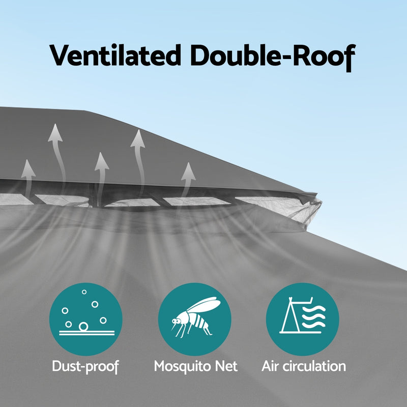 Instahut Gazebo 3x4m Canopy Outdoor Steel Frame Patio Tent Curtains Marquee Grey