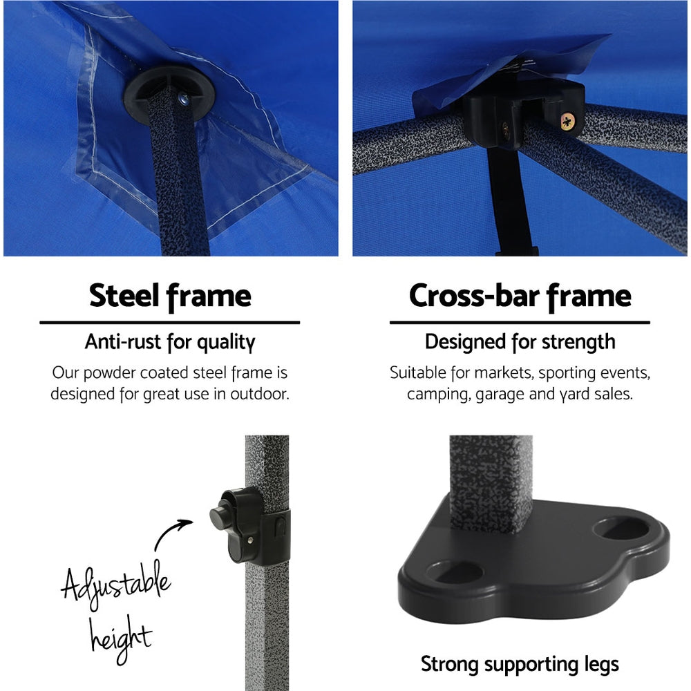 Instahut Gazebo Pop Up Marquee 3x3 Folding Tent Outdoor Camping 500D Oxford Blue