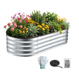Raised Garden Bed Galvanised Oval Metal Planter Box Large Outdoor 120x60x30cm Silver
