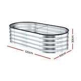 Raised Garden Bed Galvanised Oval Metal Planter Box Large Outdoor 120x60x30cm Silver