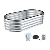 Raised Garden Bed Galvanised Oval Metal Planter Box Large Outdoor 120x60x30cm Silver