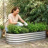 Raised Garden Bed Galvanised Oval Metal Planter Box Large Outdoor 120x60x30cm Silver