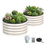 Round Raised Garden Bed 2 Pack Galvanised Planter Box Rust Resistant 60x60x30cm White