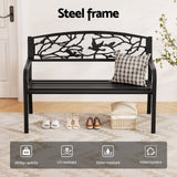Outdoor Bench Seat Garden Steel Outdoor Furniture 3 Seater Park Black