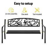 Outdoor Bench Seat Garden Steel Outdoor Furniture 3 Seater Park Black