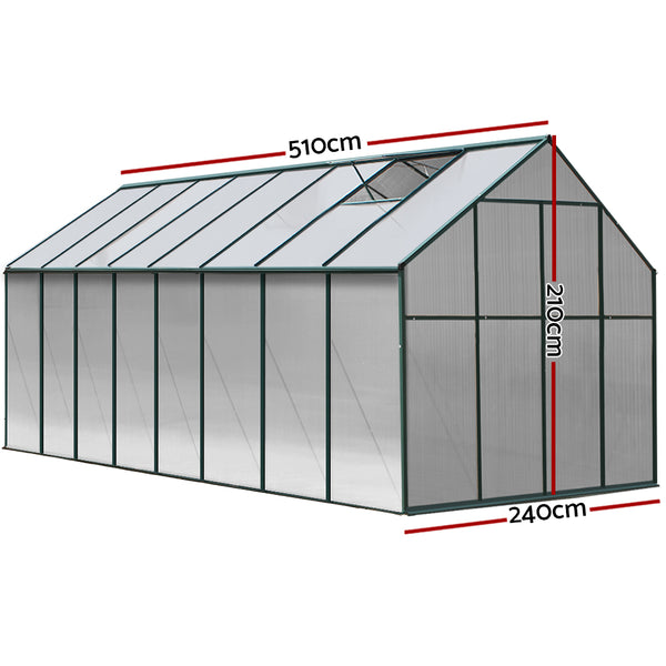 Aluminium Greenhouse | Polycarbonate Green House | Garden Shed 5.1x2.44M | Greenfingers