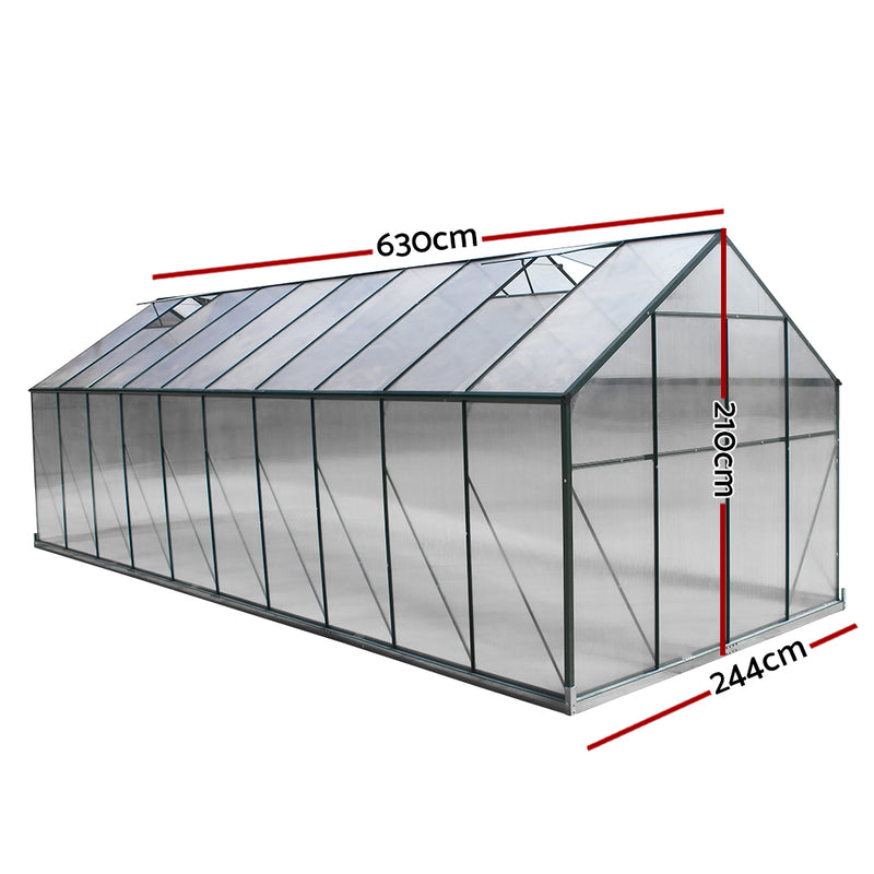 Greenfingers Aluminium Greenhouse Polycarbonate Large Green House Garden 6.3M