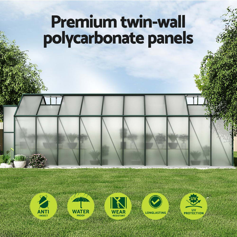 Greenfingers Aluminium Greenhouse Polycarbonate Large Green House Garden 6.3M